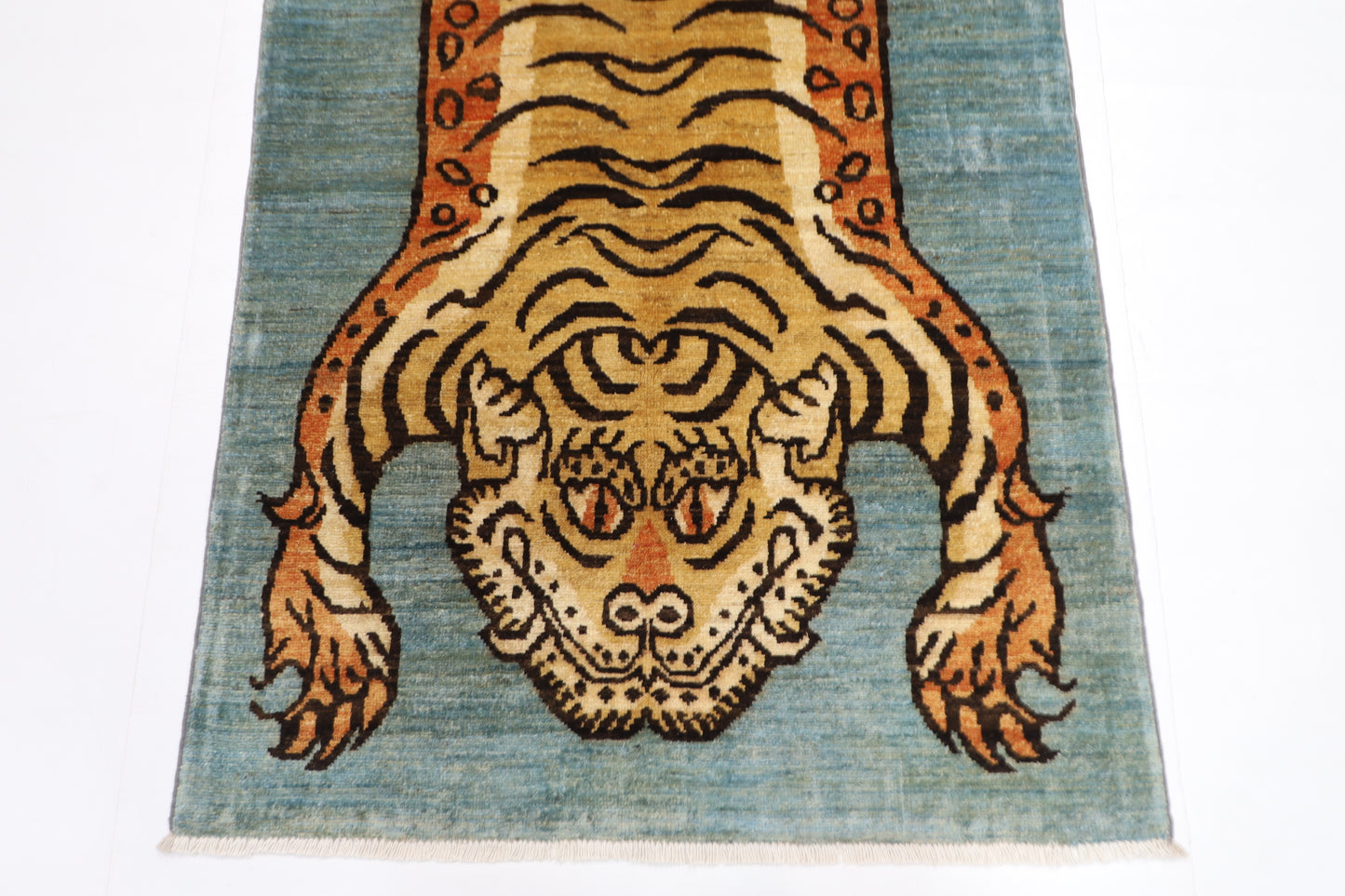92 x 142 cm | Oriental Tiger Gray Area Rug Afghan Hand Knotted Veg dye Wool carpet