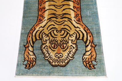 92 x 142 cm | Oriental Tiger Gray Area Rug Afghan Hand Knotted Veg dye Wool carpet