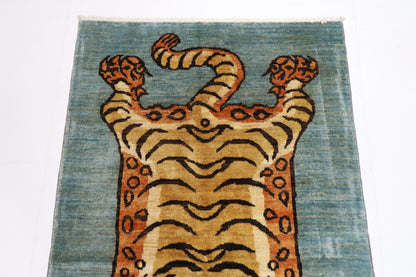 92 x 142 cm | Oriental Tiger Gray Area Rug Afghan Hand Knotted Veg dye Wool carpet