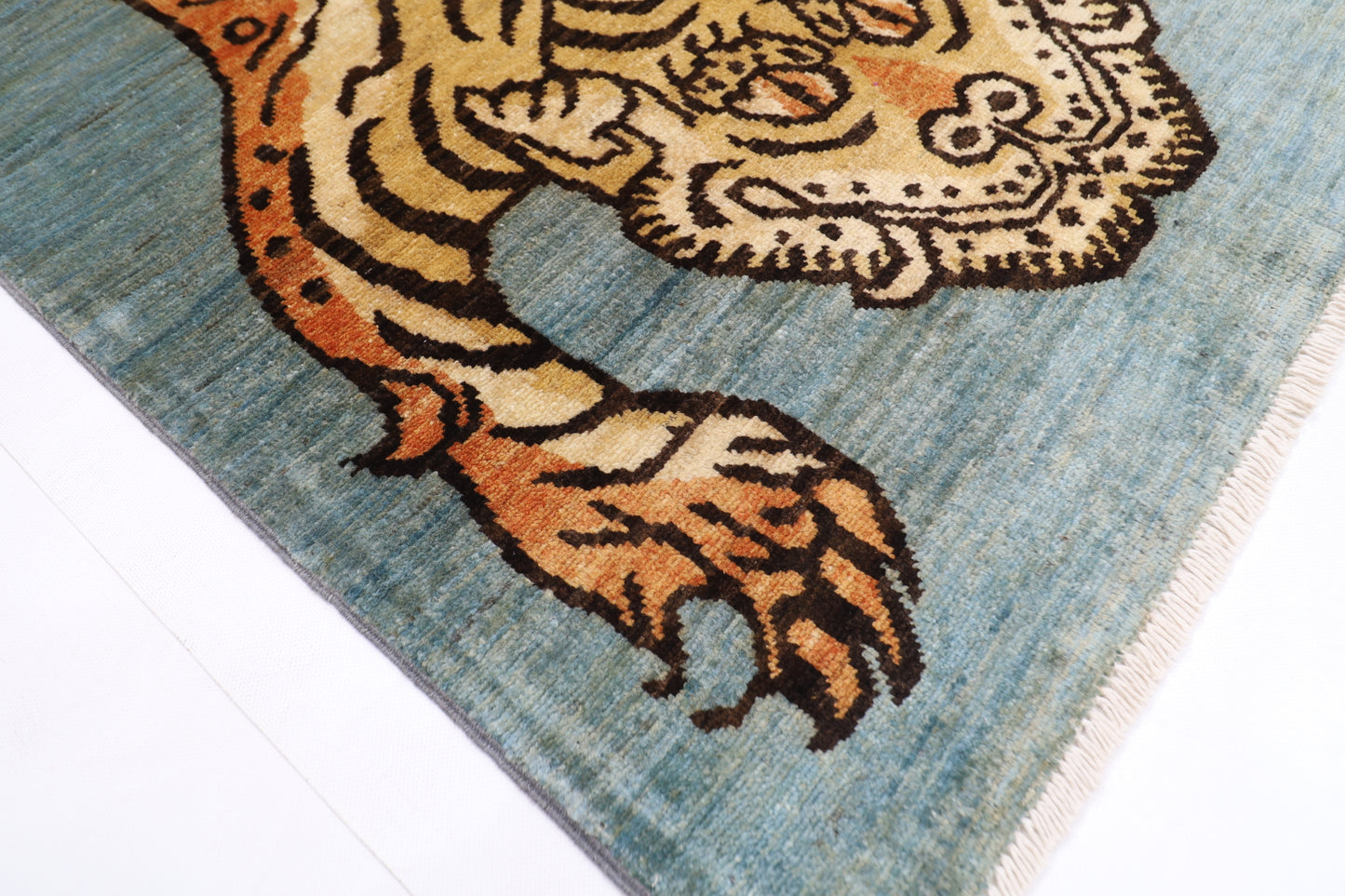 92 x 142 cm | Oriental Tiger Gray Area Rug Afghan Hand Knotted Veg dye Wool carpet