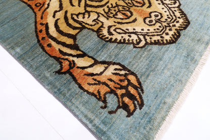 92 x 142 cm | Oriental Tiger Gray Area Rug Afghan Hand Knotted Veg dye Wool carpet