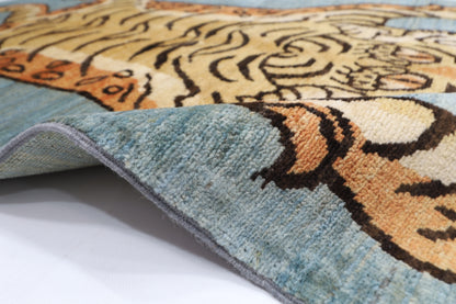 92 x 142 cm | Oriental Tiger Gray Area Rug Afghan Hand Knotted Veg dye Wool carpet