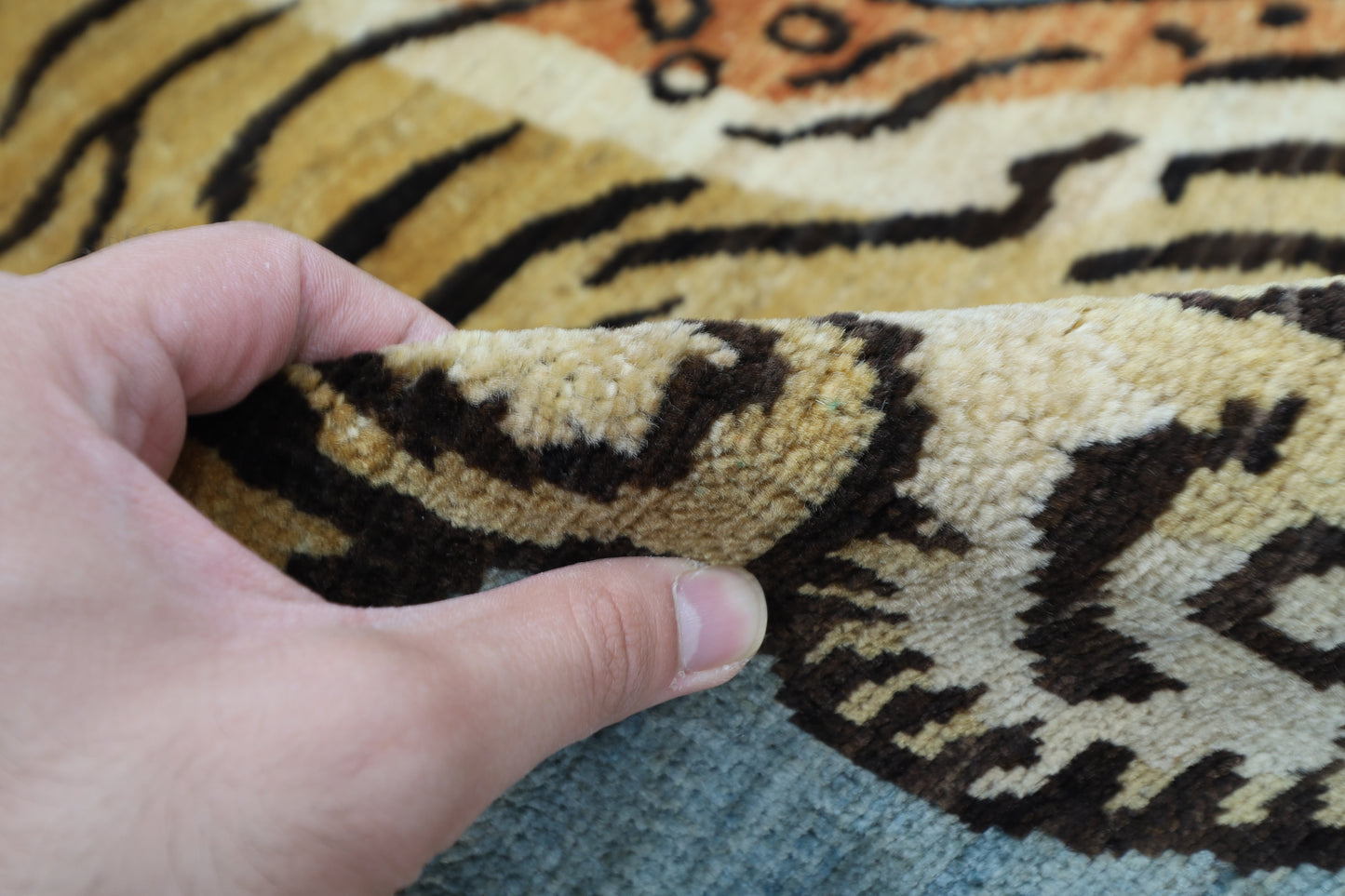 92 x 142 cm | Oriental Tiger Gray Area Rug Afghan Hand Knotted Veg dye Wool carpet