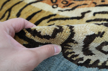 92 x 142 cm | Oriental Tiger Gray Area Rug Afghan Hand Knotted Veg dye Wool carpet