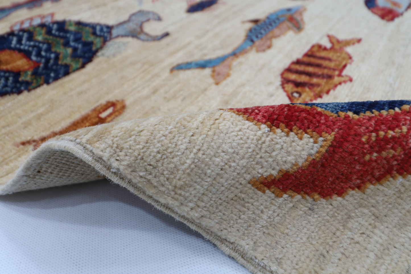83 x 236 cm | Fish Party Afghan Tribal Hand Knotted Veg Dye Wool Runner