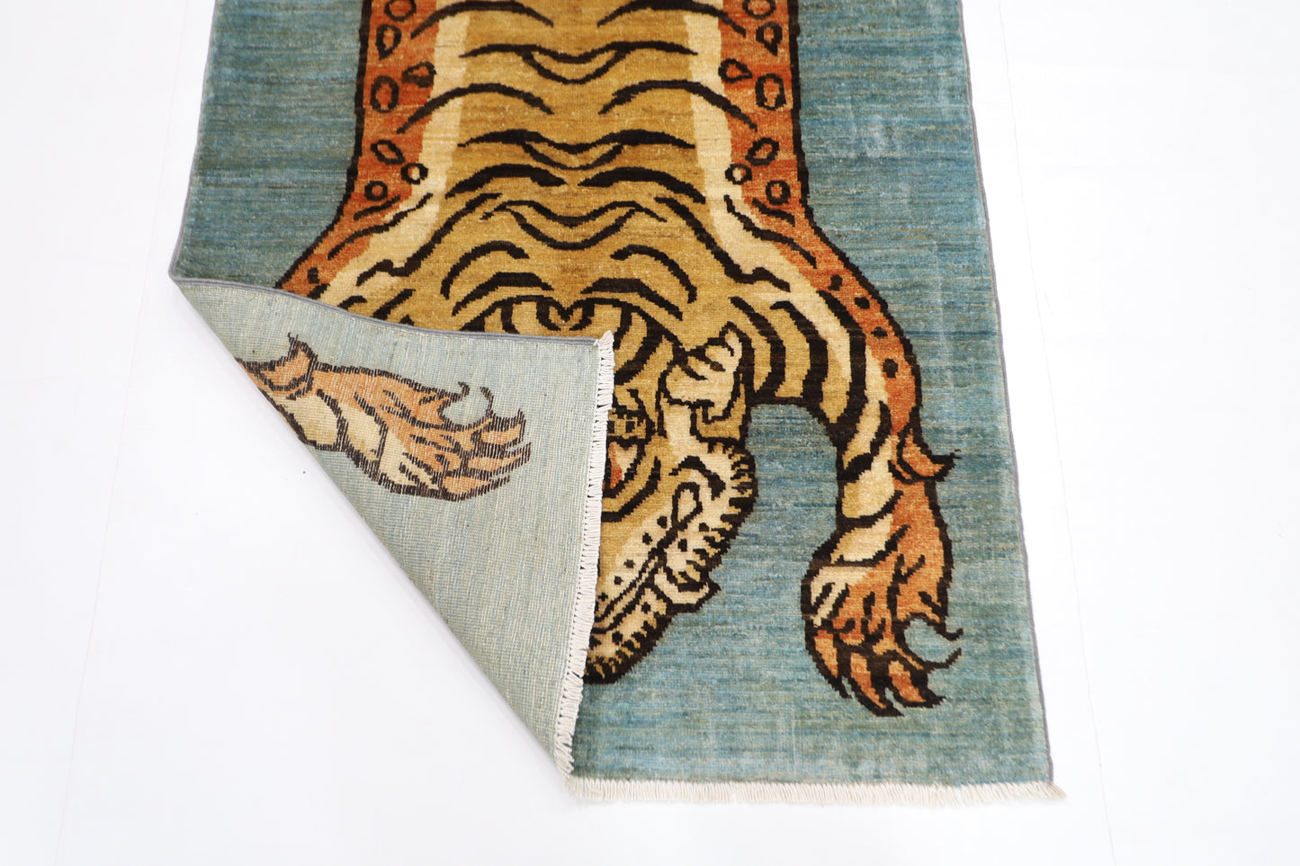 92 x 142 cm | Oriental Tiger Gray Area Rug Afghan Hand Knotted Veg dye Wool carpet