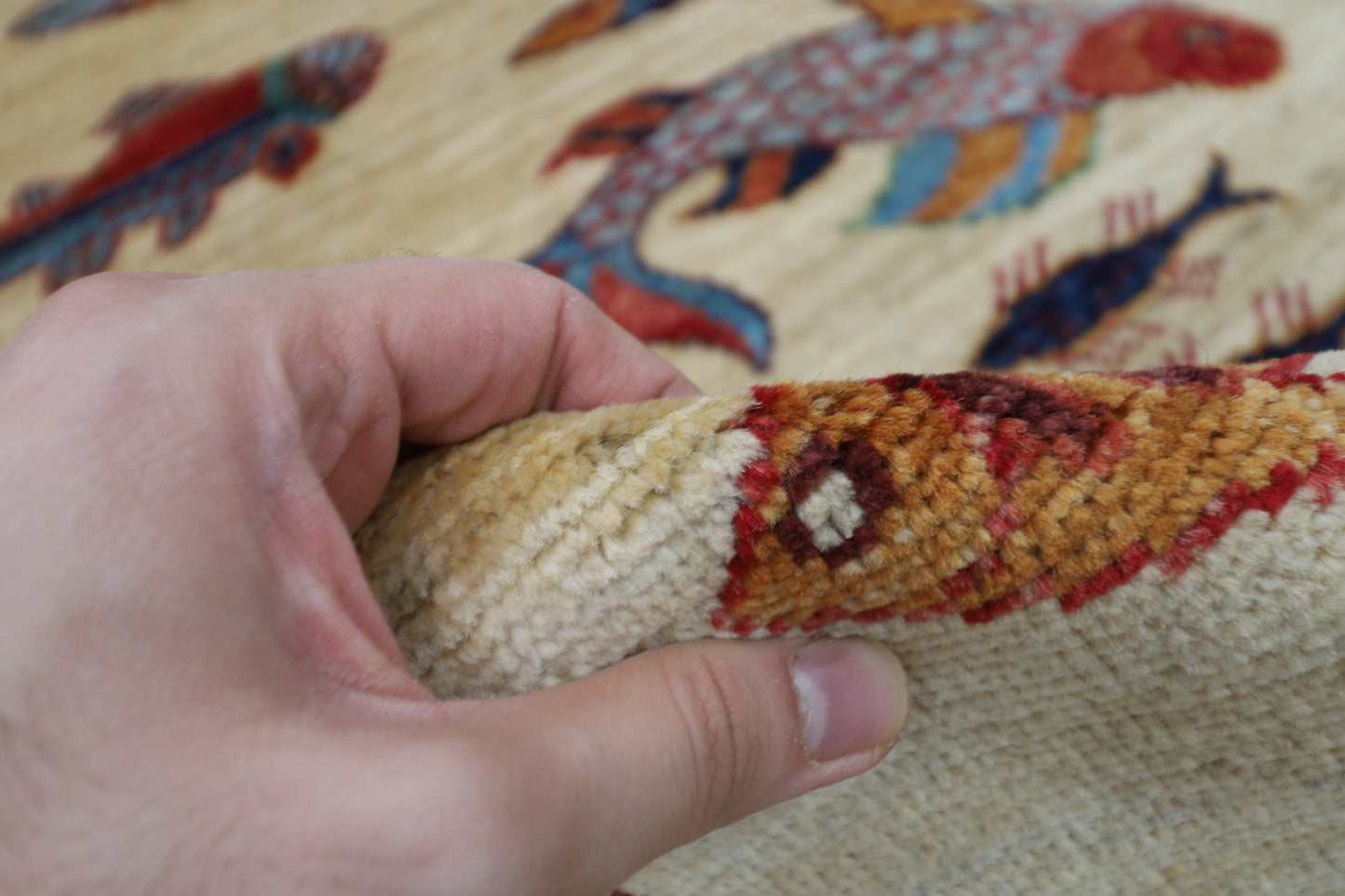 83 x 236 cm | Fish Party Afghan Tribal Hand Knotted Veg Dye Wool Runner