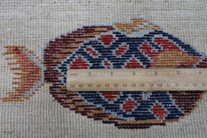 83 x 236 cm | Fish Party Afghan Tribal Hand Knotted Veg Dye Wool Runner