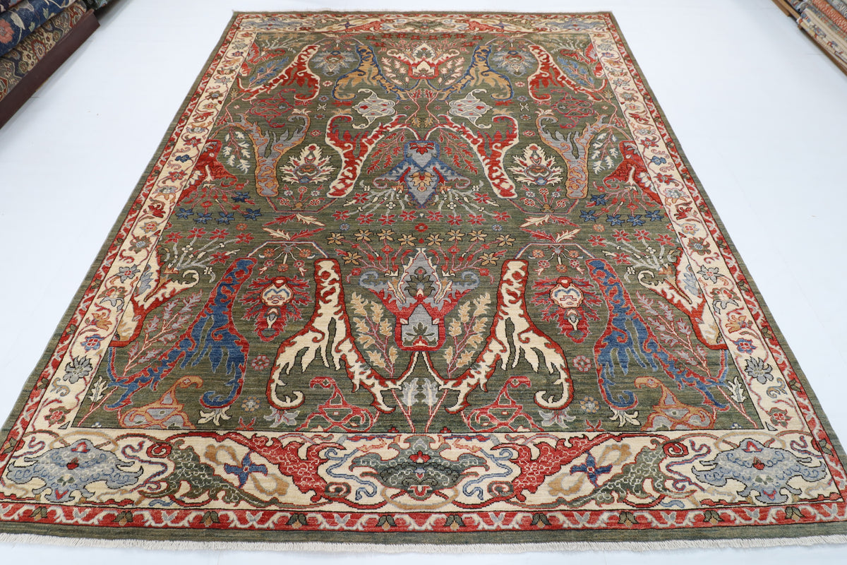 248 x 299 cm | Kawros Green Design Hand Knotted Wool Afghan Carpet