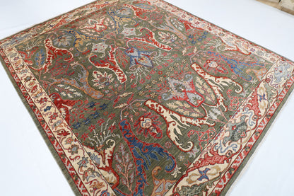 248 x 299 cm | Kawros Green Design Hand Knotted Wool Afghan Carpet