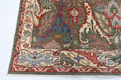 248 x 299 cm | Kawros Green Design Hand Knotted Wool Afghan Carpet