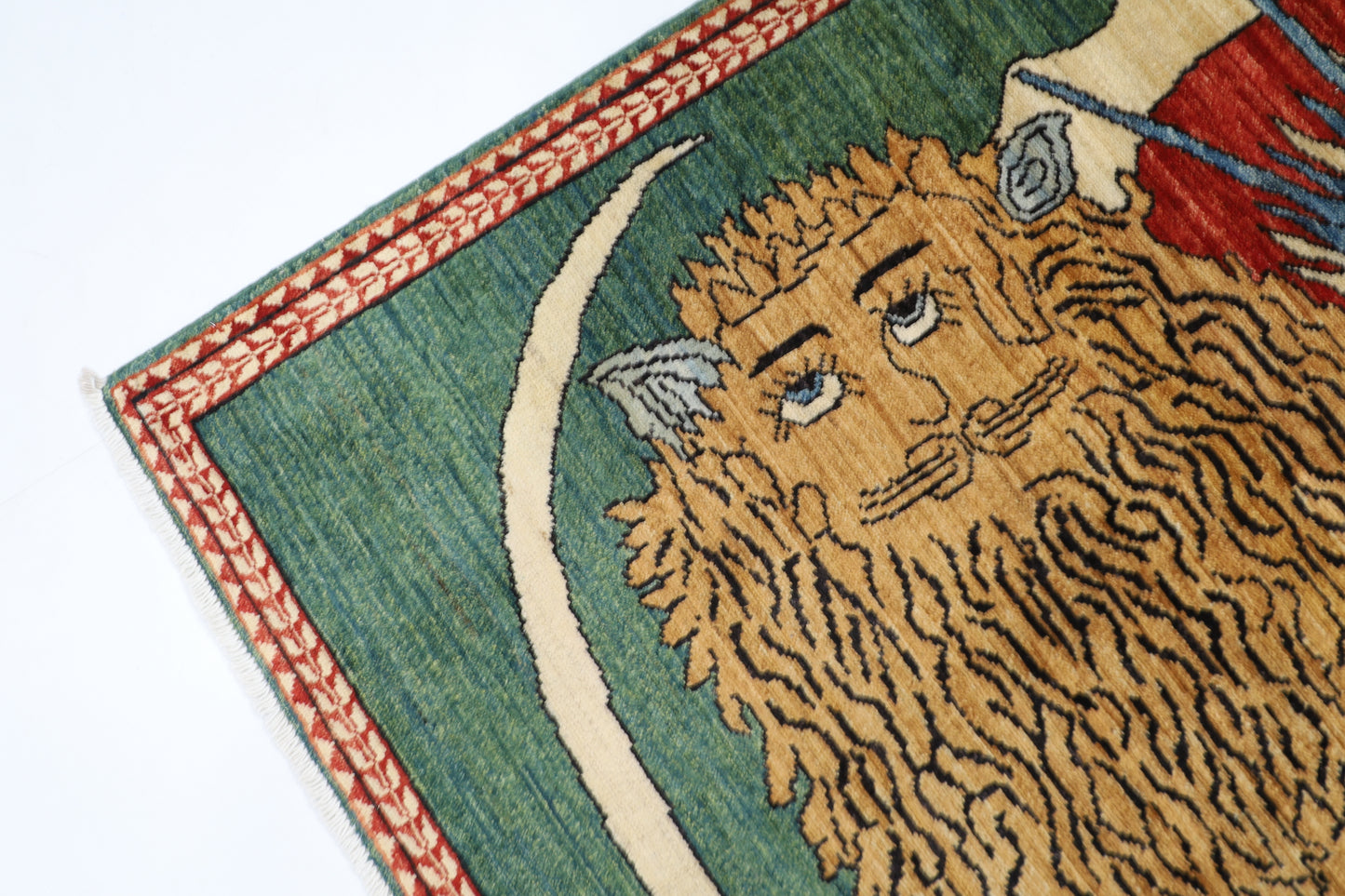 106 x 165 cm | Oriental Lion Green Area Rug Afghan Hand Knotted Veg dye Wool carpet