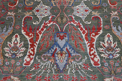 248 x 299 cm | Kawros Green Design Hand Knotted Wool Afghan Carpet