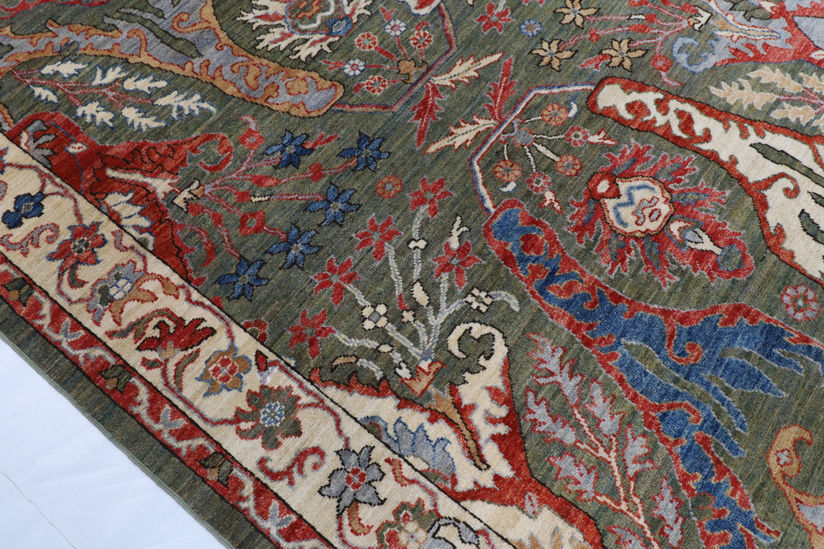 248 x 299 cm | Kawros Green Design Hand Knotted Wool Afghan Carpet