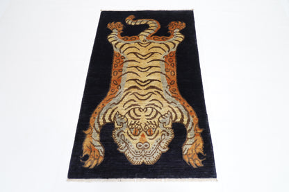 91 x 151 cm | Oriental Tiger Blue Area Rug Afghan Hand Knotted Veg dye Wool carpet