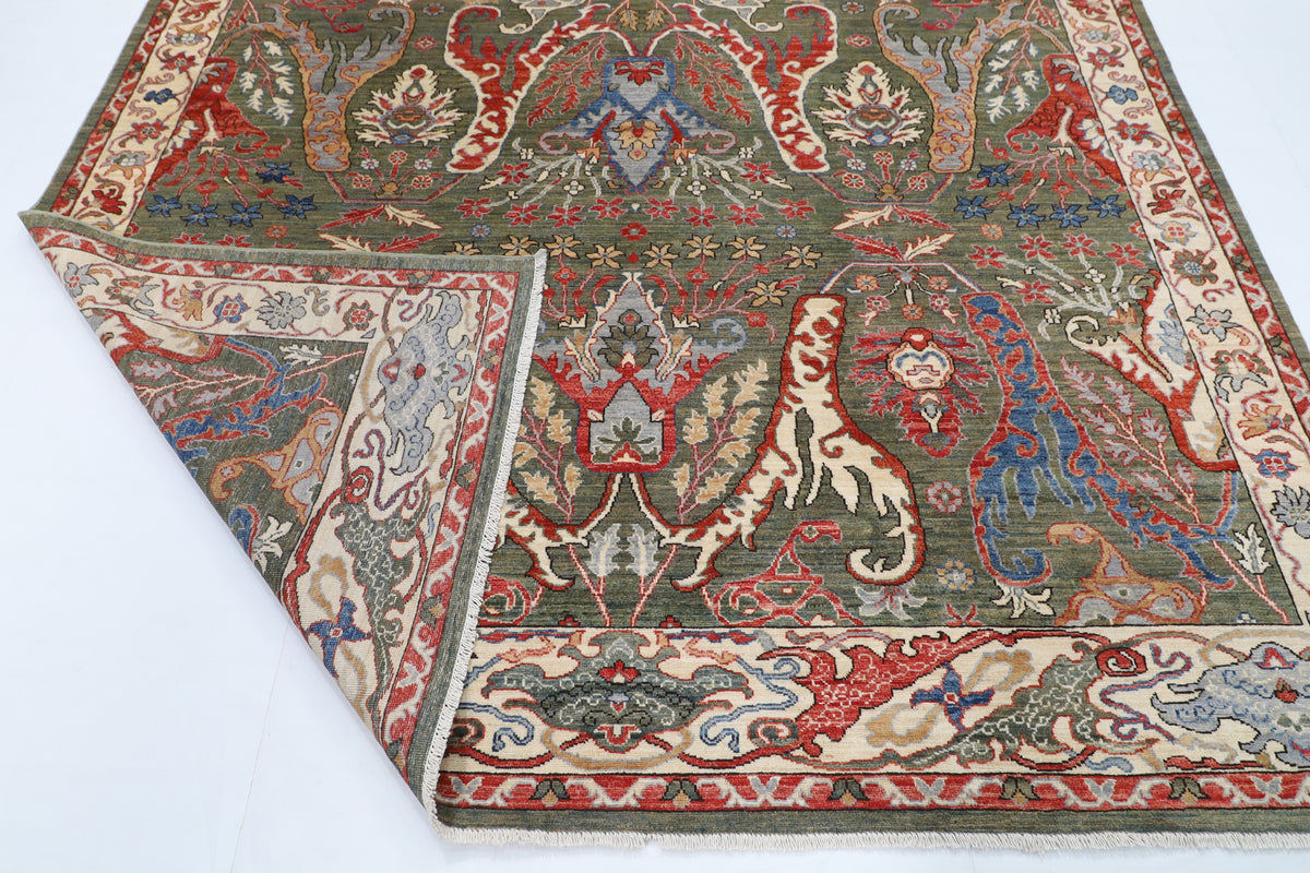 248 x 299 cm | Kawros Green Design Hand Knotted Wool Afghan Carpet