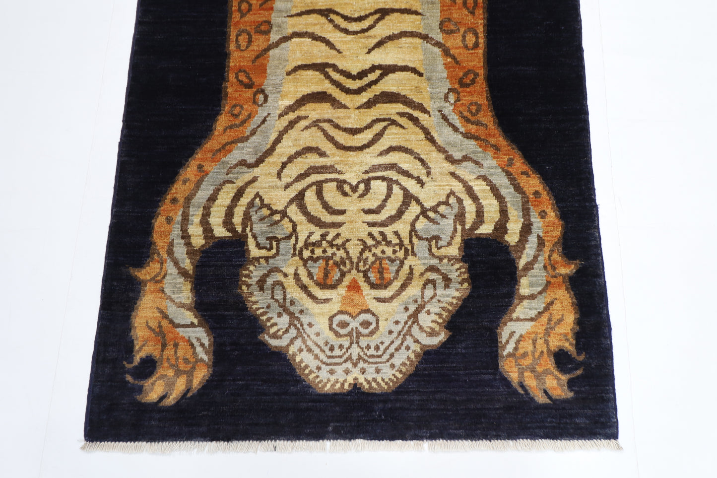 91 x 151 cm | Oriental Tiger Blue Area Rug Afghan Hand Knotted Veg dye Wool carpet