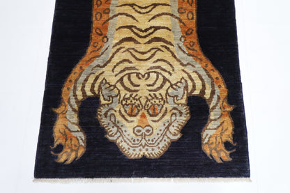 91 x 151 cm | Oriental Tiger Blue Area Rug Afghan Hand Knotted Veg dye Wool carpet
