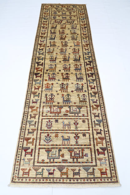 85 x 290 cm | Beige Afghan Tribal Hand Knotted Veg Dye Wool Runner