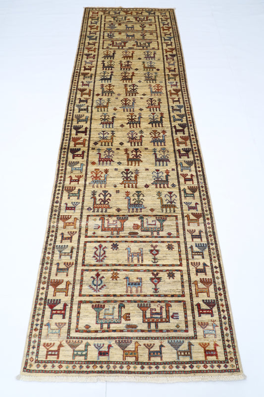 85 x 290 cm | Beige Afghan Tribal Hand Knotted Veg Dye Wool Runner