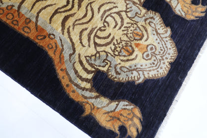 91 x 151 cm | Oriental Tiger Blue Area Rug Afghan Hand Knotted Veg dye Wool carpet