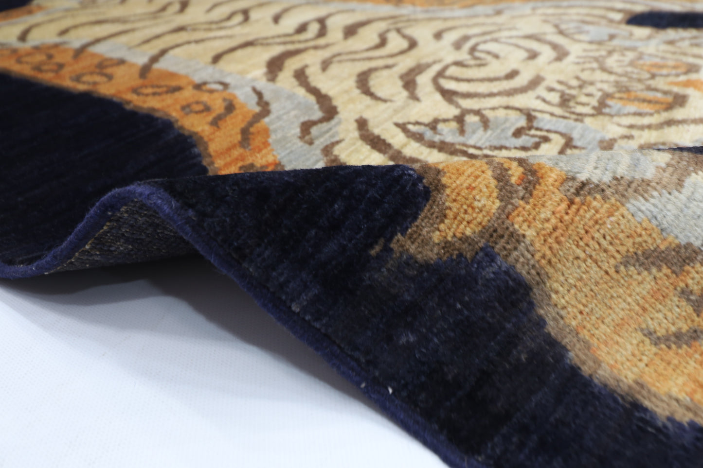 91 x 151 cm | Oriental Tiger Blue Area Rug Afghan Hand Knotted Veg dye Wool carpet