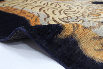 91 x 151 cm | Oriental Tiger Blue Area Rug Afghan Hand Knotted Veg dye Wool carpet