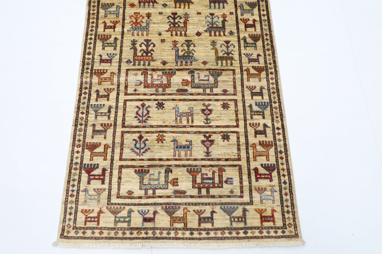 85 x 290 cm | Beige Afghan Tribal Hand Knotted Veg Dye Wool Runner