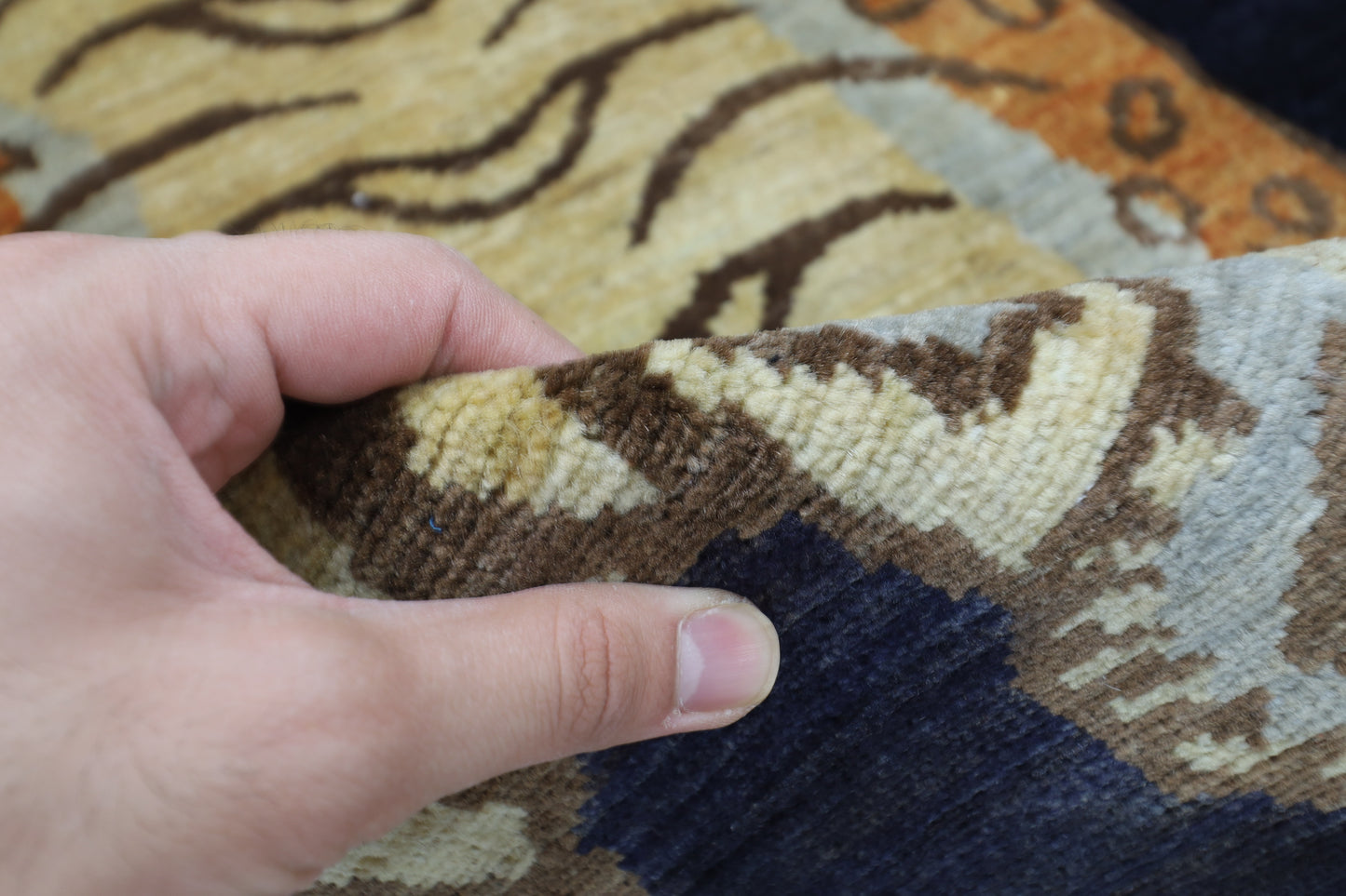 91 x 151 cm | Oriental Tiger Blue Area Rug Afghan Hand Knotted Veg dye Wool carpet