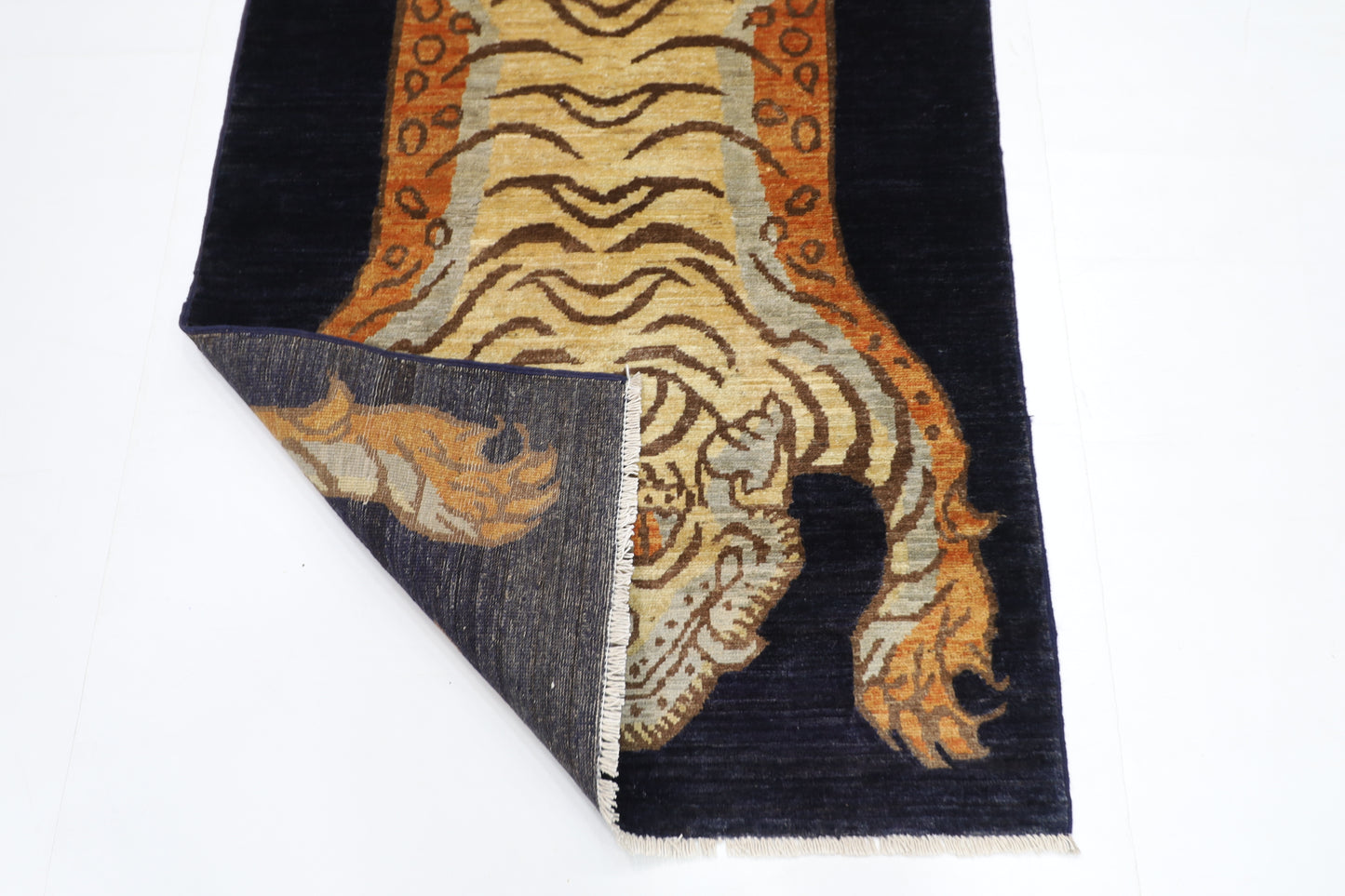 91 x 151 cm | Oriental Tiger Blue Area Rug Afghan Hand Knotted Veg dye Wool carpet