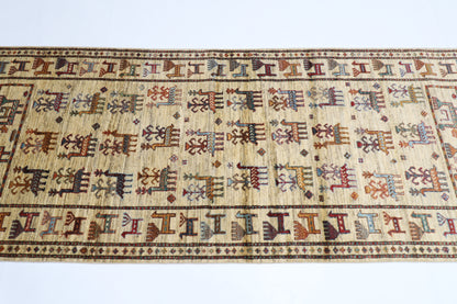 85 x 290 cm | Beige Afghan Tribal Hand Knotted Veg Dye Wool Runner