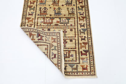 85 x 290 cm | Beige Afghan Tribal Hand Knotted Veg Dye Wool Runner