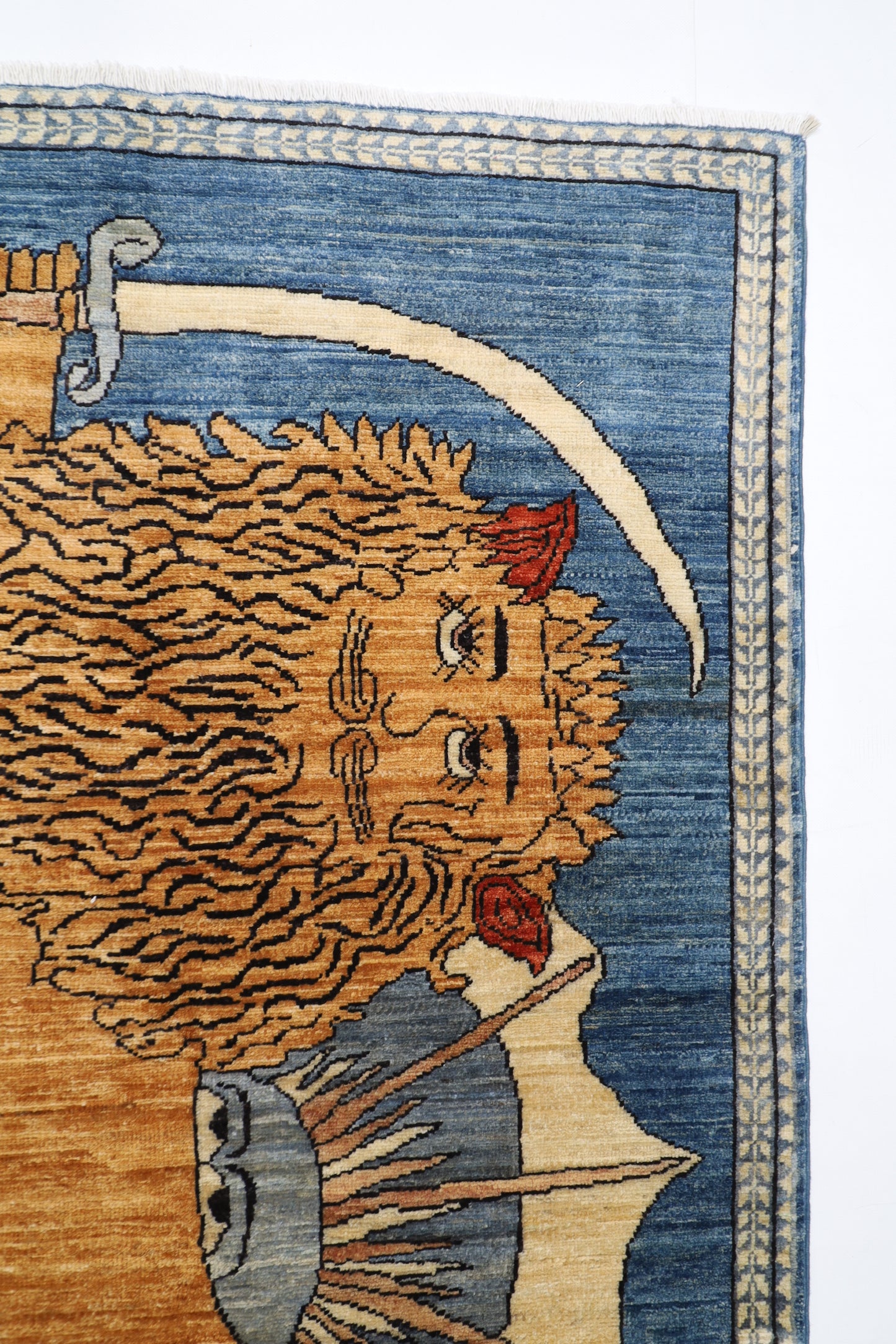 105 x 162 cm | Oriental Lion Blue Area Rug Afghan Hand Knotted Veg dye Wool carpet