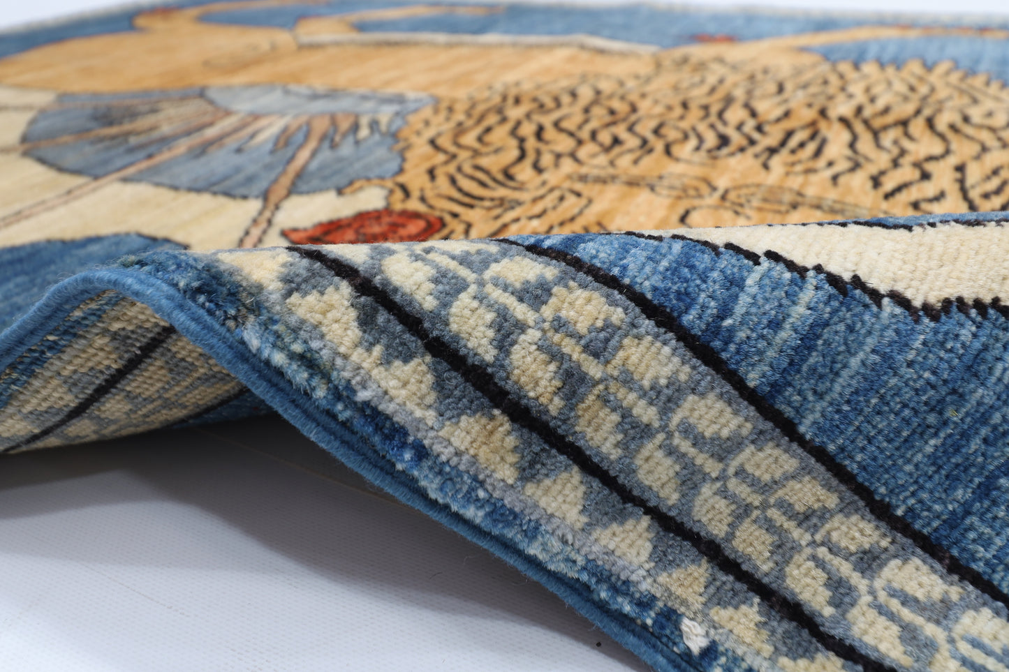105 x 162 cm | Oriental Lion Blue Area Rug Afghan Hand Knotted Veg dye Wool carpet