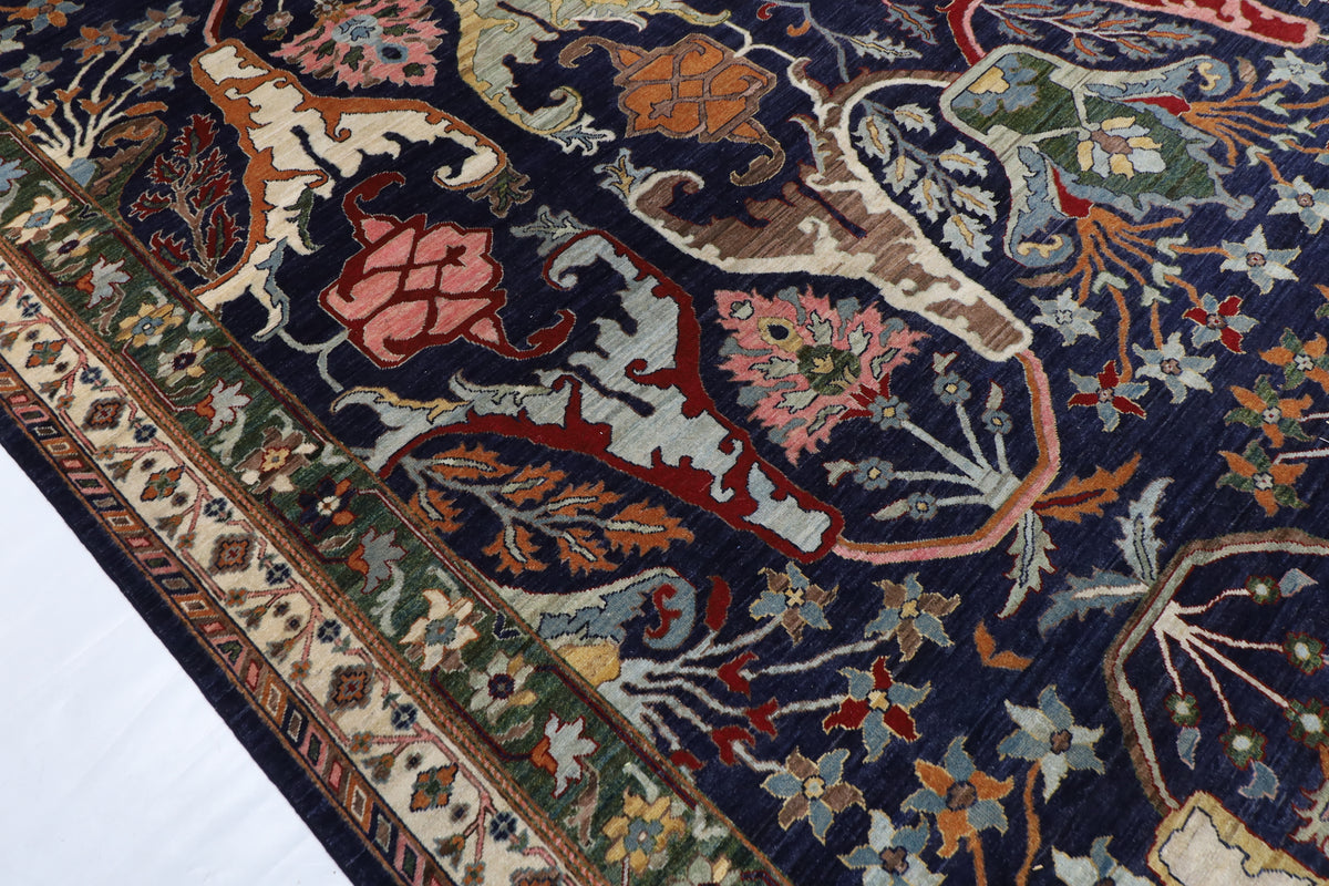 306 x 416 cm | Kawros Blue Design Hand Knotted Wool Afghan Carpet