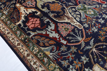 306 x 416 cm | Kawros Blue Design Hand Knotted Wool Afghan Carpet