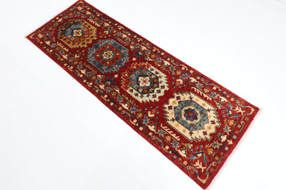 63 x 180 cm | Oriental Waziri Red Runner Rug Afghan Hand Knotted Veg dye Wool carpet