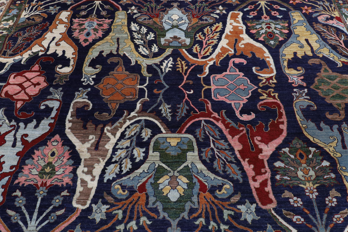 306 x 416 cm | Kawros Blue Design Hand Knotted Wool Afghan Carpet
