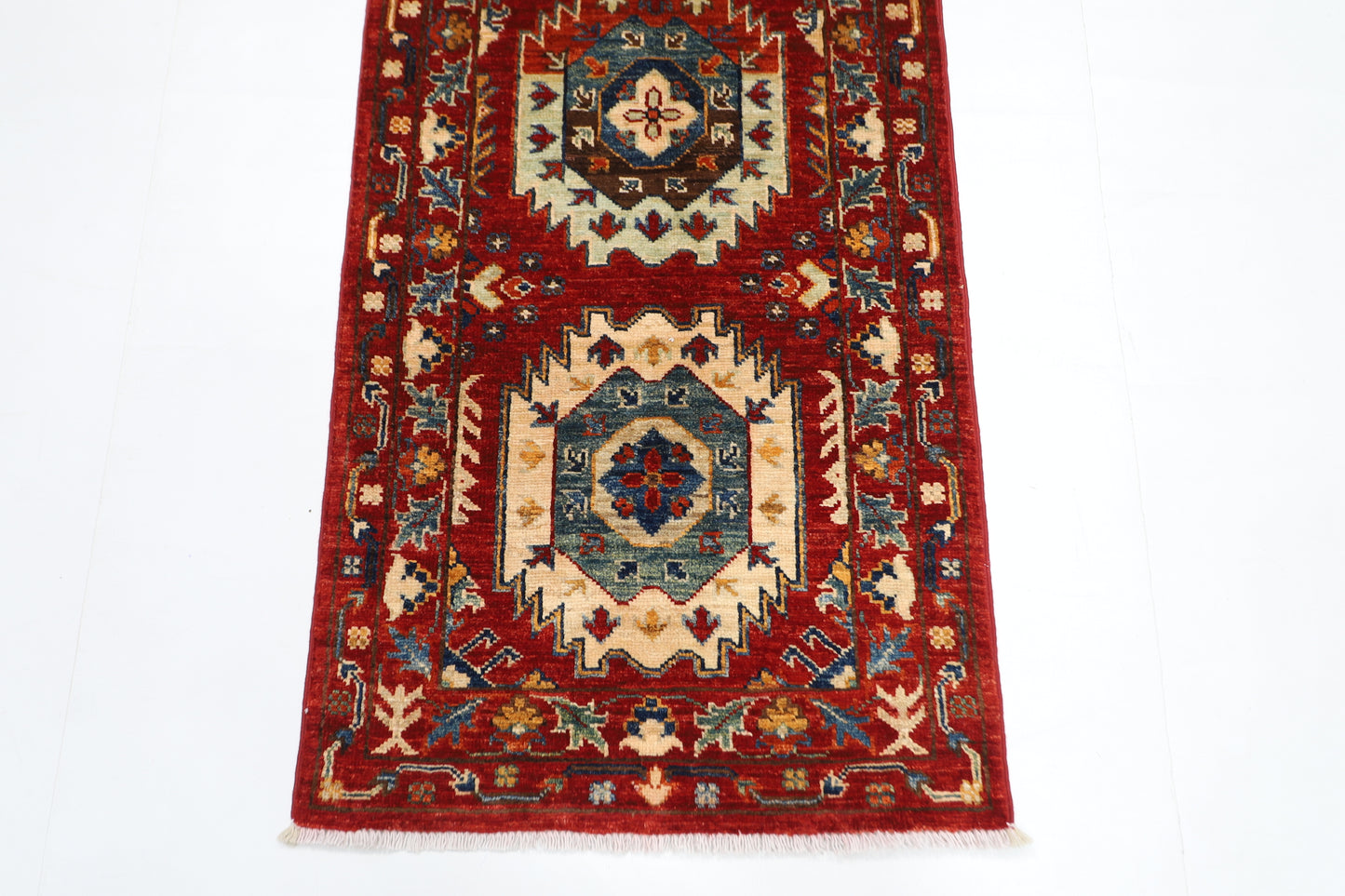 63 x 180 cm | Oriental Waziri Red Runner Rug Afghan Hand Knotted Veg dye Wool carpet