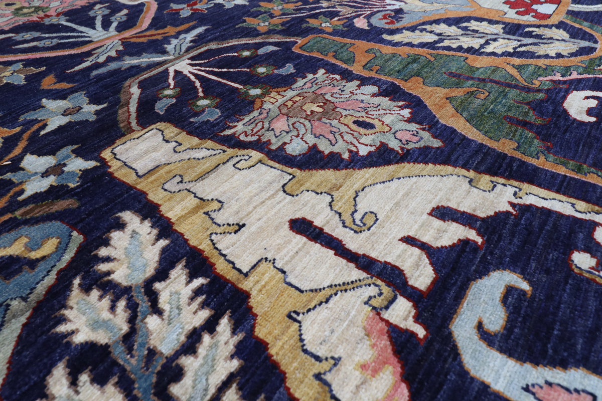 306 x 416 cm | Kawros Blue Design Hand Knotted Wool Afghan Carpet