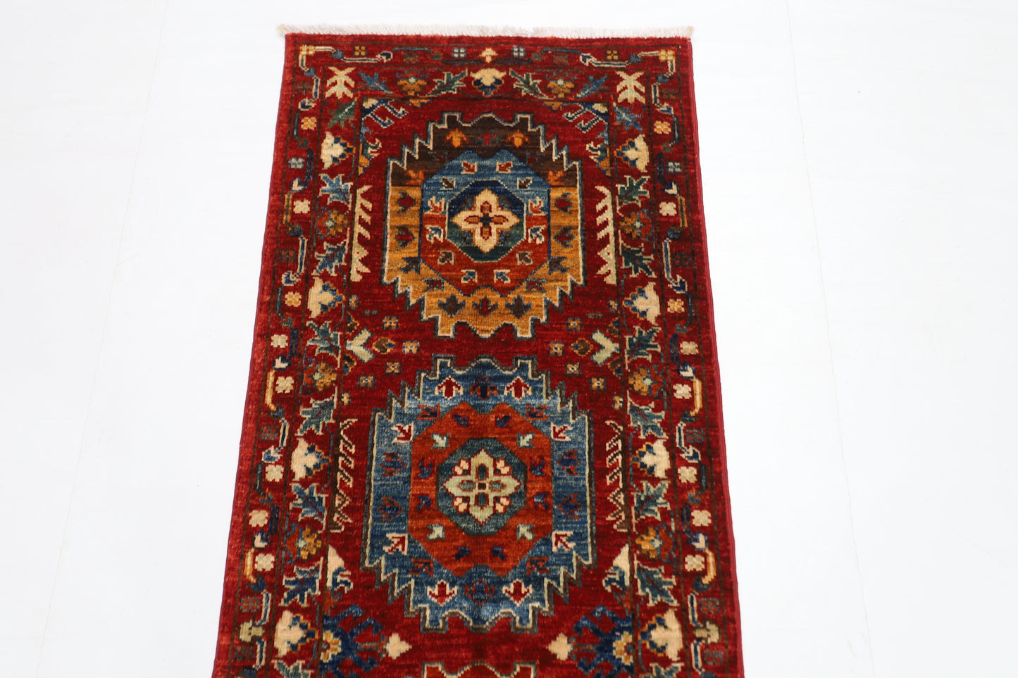 63 x 180 cm | Oriental Waziri Red Runner Rug Afghan Hand Knotted Veg dye Wool carpet