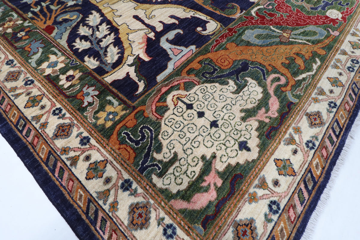 306 x 416 cm | Kawros Blue Design Hand Knotted Wool Afghan Carpet
