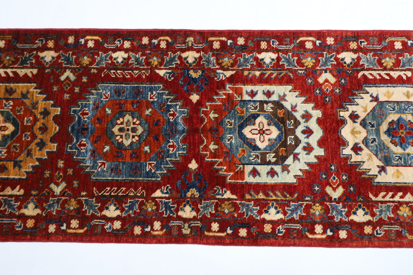 63 x 180 cm | Oriental Waziri Red Runner Rug Afghan Hand Knotted Veg dye Wool carpet