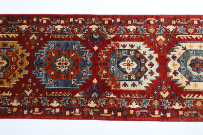63 x 180 cm | Oriental Waziri Red Runner Rug Afghan Hand Knotted Veg dye Wool carpet
