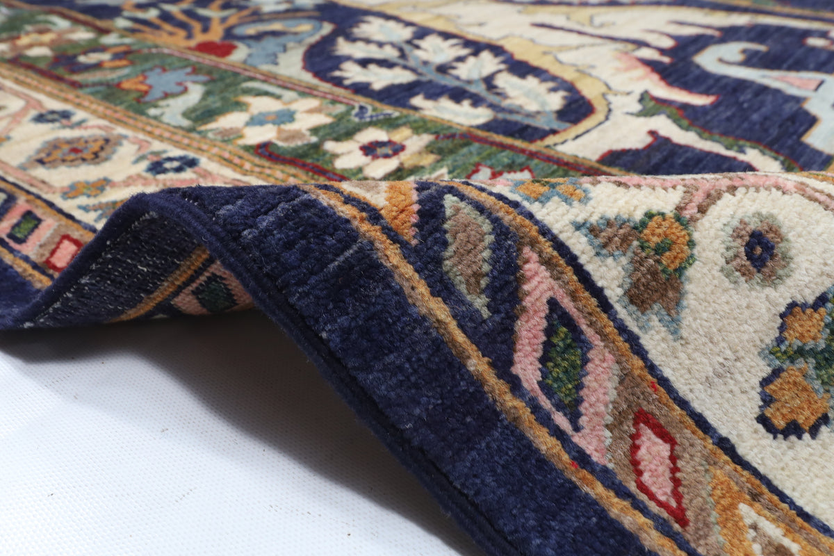 306 x 416 cm | Kawros Blue Design Hand Knotted Wool Afghan Carpet