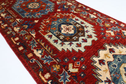 63 x 180 cm | Oriental Waziri Red Runner Rug Afghan Hand Knotted Veg dye Wool carpet