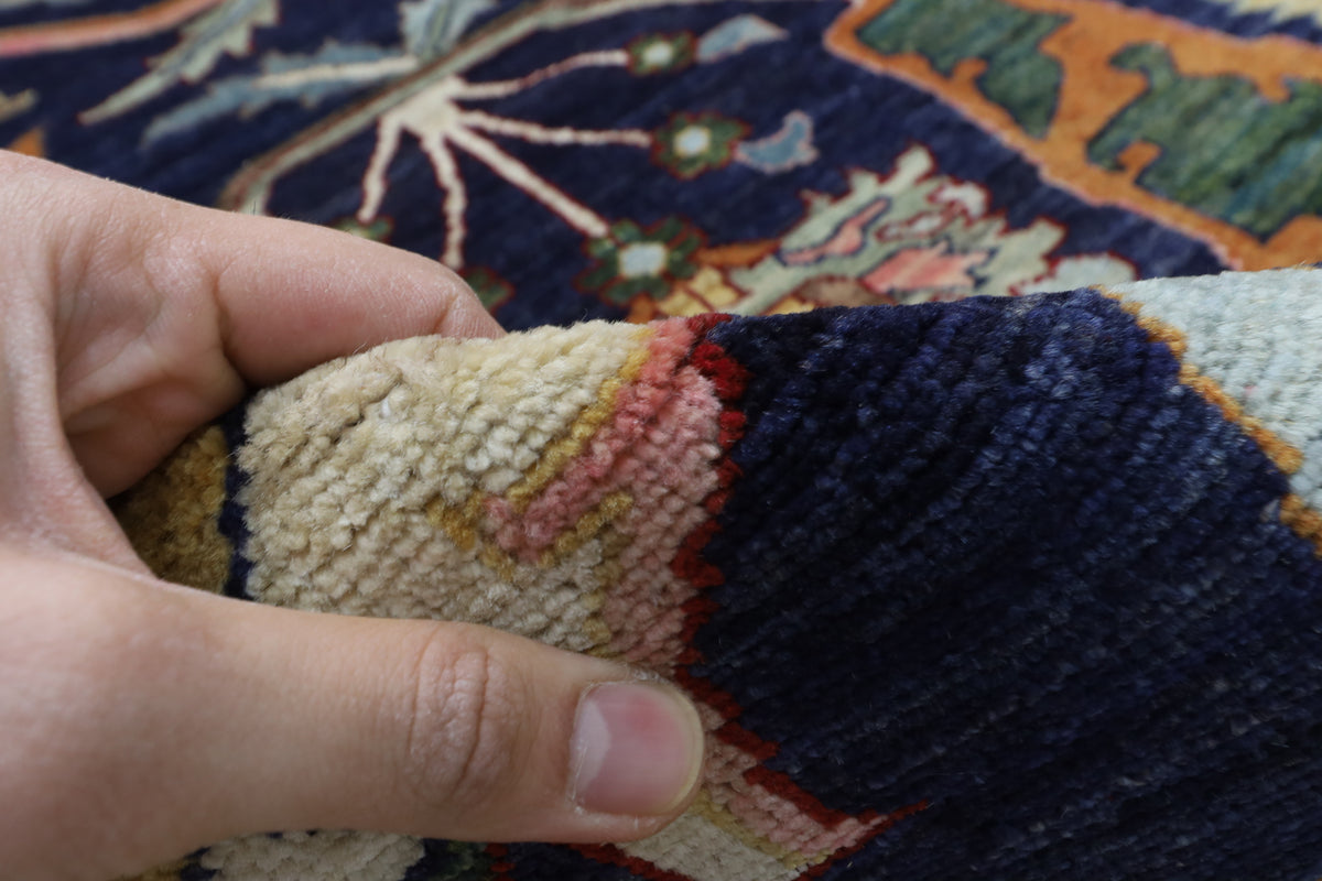 306 x 416 cm | Kawros Blue Design Hand Knotted Wool Afghan Carpet