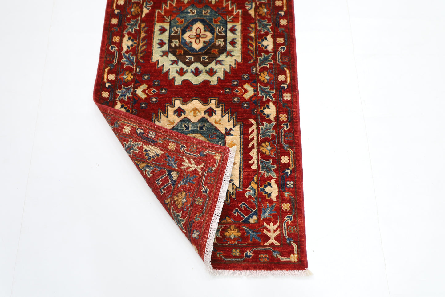 63 x 180 cm | Oriental Waziri Red Runner Rug Afghan Hand Knotted Veg dye Wool carpet