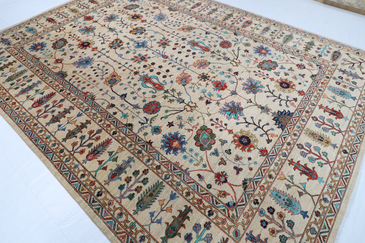 277 x 372 cm | Sultani Beige Design Hand Knotted Wool Afghan Carpet