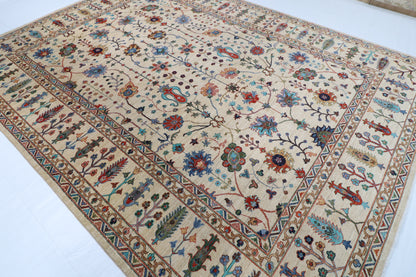 277 x 372 cm | Sultani Beige Design Hand Knotted Wool Afghan Carpet